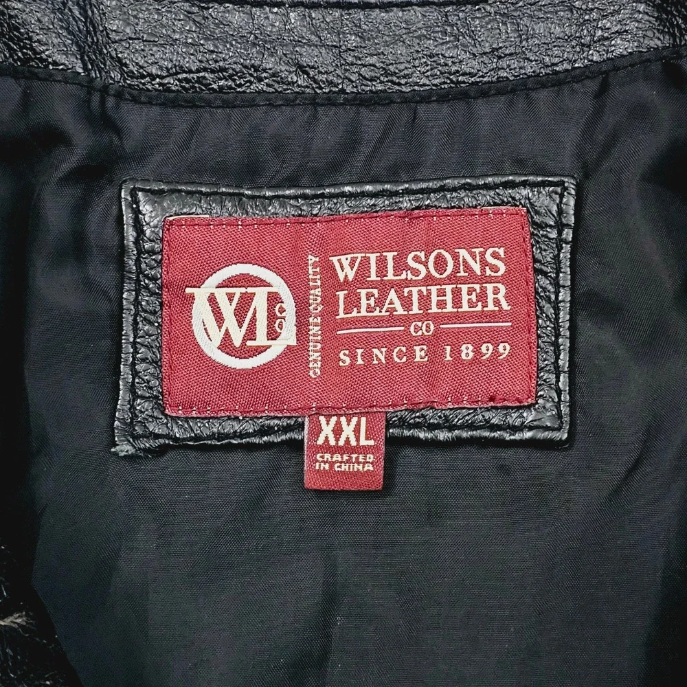 Wilsons Leather Jacket Mens‎ 2XL Black Genuine Leather Full Zip Collared Moto